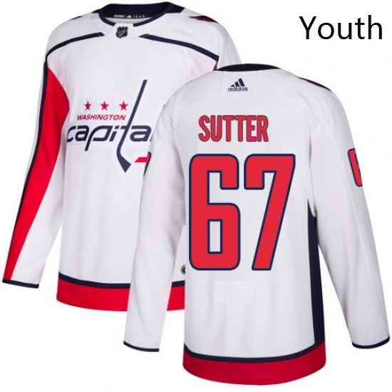 Youth Adidas Washington Capitals 67 Riley Sutter Authentic White Away NHL Jersey